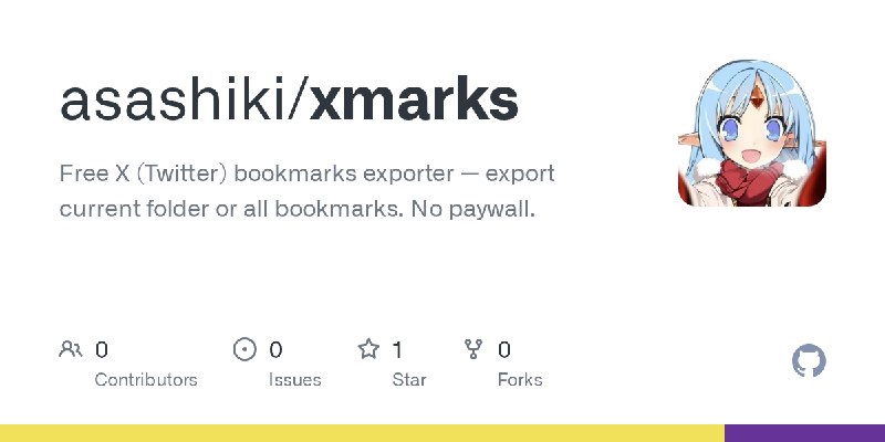 GitHub - asashiki/xmarks: Free X (Twitter) bookmarks exporter — export current folder or all bookmarks. No paywall.